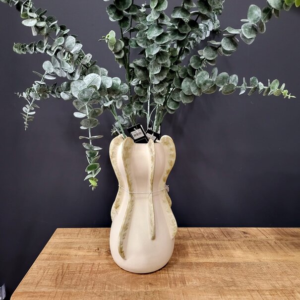 Light en Living Vaas deco Ø18,5x34 cm MAGOME keramiek creme + olijfgroen