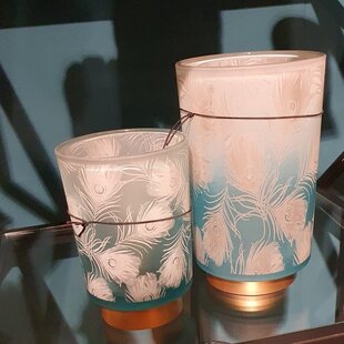 Tafellamp LED PEACOCK glas  turquoise+goud - 2 maten