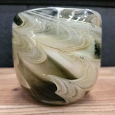 Pot met kaars 9x9x9 cm SWIRL glas amber  grijs