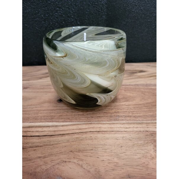 Light en Living Pot met kaars 9x9x9 cm SWIRL glas amber  grijs