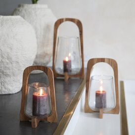 Windlicht Ø26x48 cm ANOSY glas helder+hout naturel