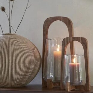 Windlicht Ø21,5x35 cm ANOSY glas  helder+hout naturel