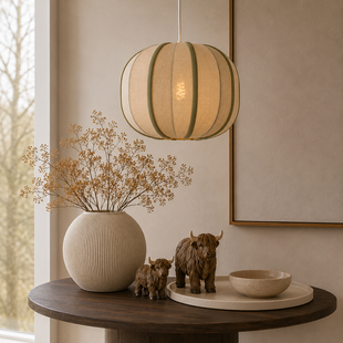 Hanglamp Ø40x30 cm ESMIRIA naturel+olijfgroen