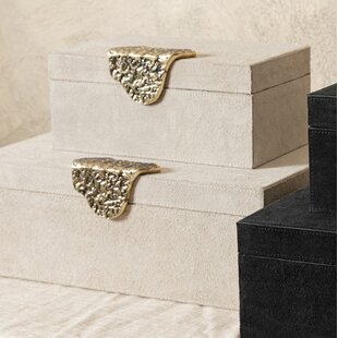 Opbergbox Hazael Beige suede set van 2 druppel