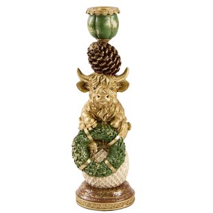 Kandelaar Ø9,5x30,5 BULL cm goud+groen