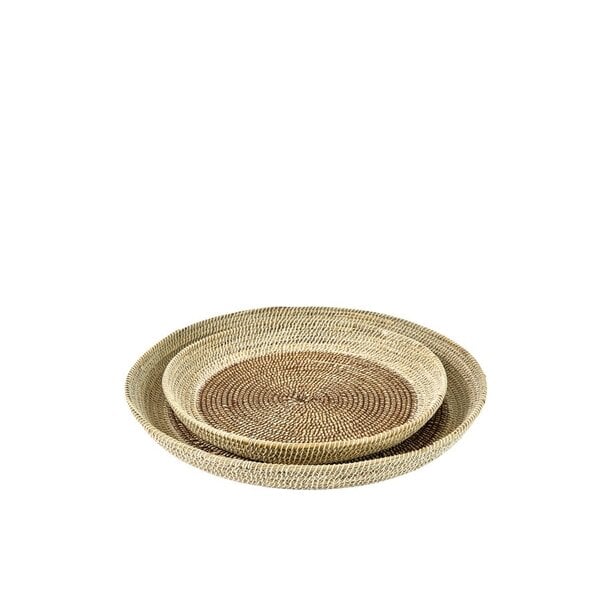Light en Living Schaal/wandorn Set van 2 Ø40x4,5+Ø50x6 cm BURICA zeegras nat+crème
