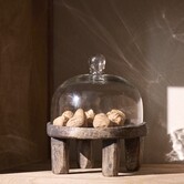 Plateau met stolp Ø20,5x24 cm BIA mangohout bruin + glas