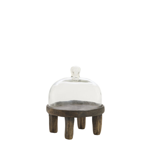 Light en Living Plateau met stolp Ø20,5x24 cm BIA mangohout bruin + glas