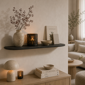 Wandplank 70x17x2 cm GINOSA hout  mat zwart
