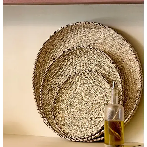 Light en Living Schaal/wandorn Set van 3 Ø25x3,5+Ø35x6+Ø45x7 cm BURICA zeegras nat