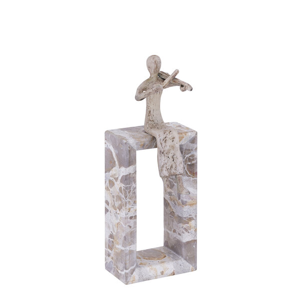 PTMD Ornament Aleria Beige viooldame op marmeren voetstuk
