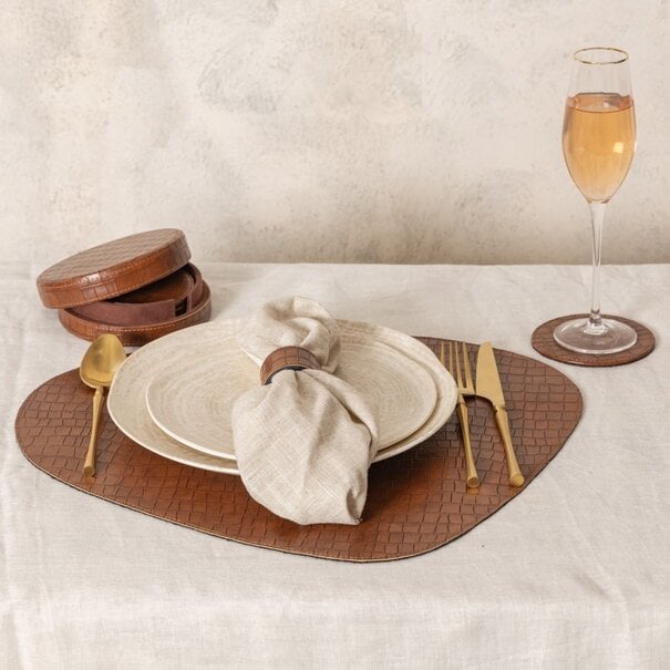 PTMD Onderzetter Delcia Burgundy vegan leer Set van 6