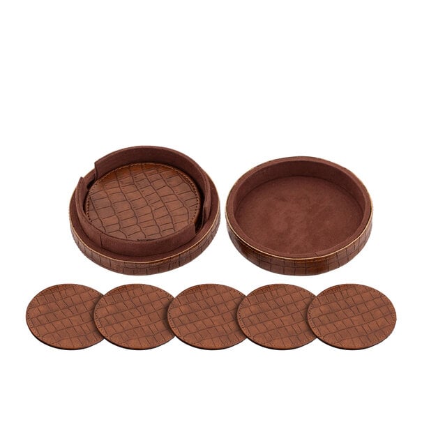 PTMD Onderzetter Delcia Burgundy vegan leer Set van 6
