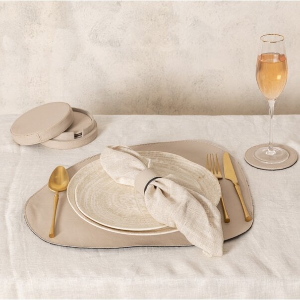 PTMD Onderzetter Delcia Beige vegan leer Set van 6