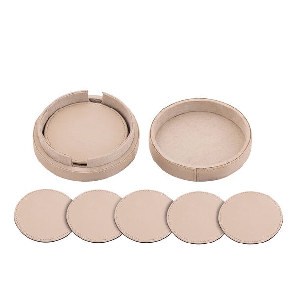 PTMD Onderzetter Delcia Beige vegan leer Set van 6