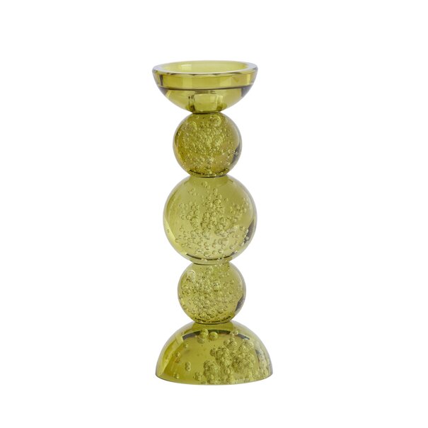 Light en Living Light & Living Kaarsenhouder ITINGA - Glas met Bubbelstructuur - Olijfgroen - Ø10x26,5 cm