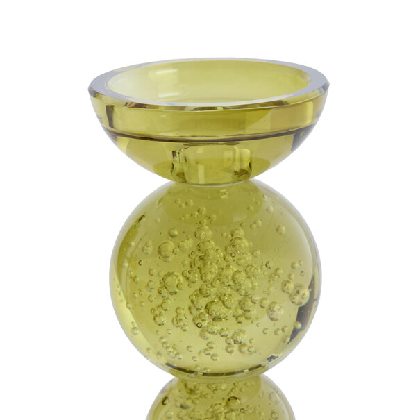 Light en Living Light & Living Kaarsenhouder ITINGA - Glas met Bubbelstructuur - Olijfgroen - Ø10x26,5 cm