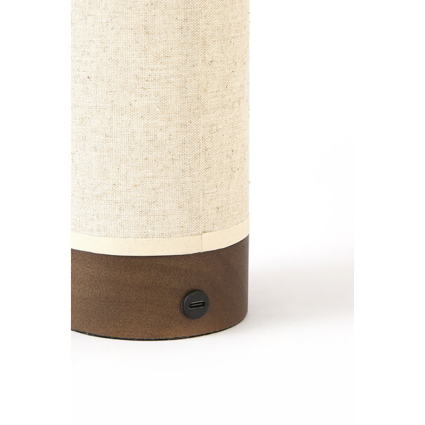 Light en Living Tafellamp LED Ø10x25 cm BRYLO linnen naturel+hout dnkr bruin