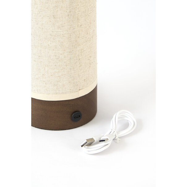 Light en Living Tafellamp LED Ø10x25 cm BRYLO linnen naturel+hout dnkr bruin
