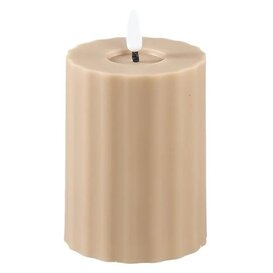 Led buiten kaars gestreept grijs / beige met beweegbare vlam S