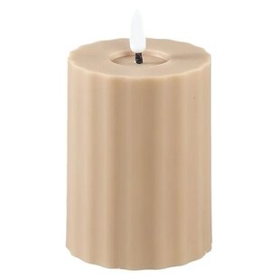 Led buiten kaars gestreept grijs / beige met beweegbare vlam S