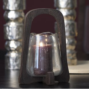 Windlicht Ø18x26,5 cm ANOSY glas helder+hout mat d bruin