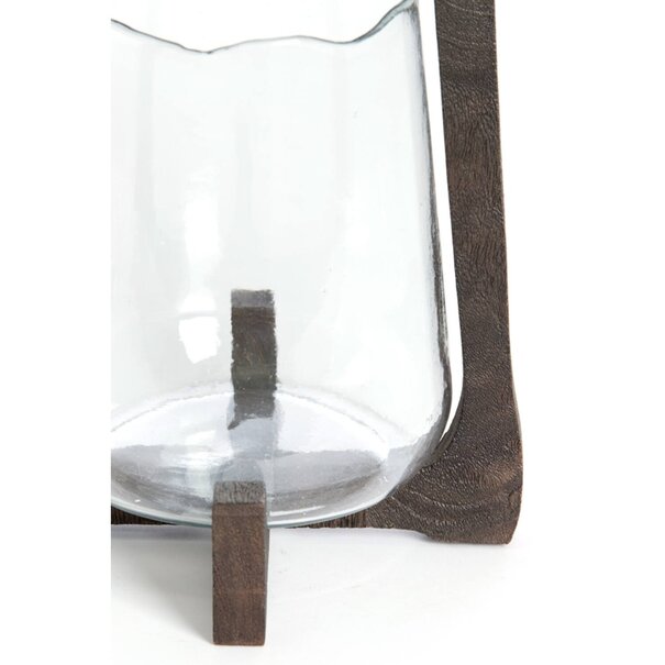 Light en Living Windlicht Ø18x26,5 cm ANOSY glas helder+hout mat d bruin