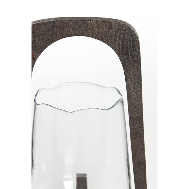 Light en Living Windlicht Ø18x26,5 cm ANOSY glas helder+hout mat d bruin