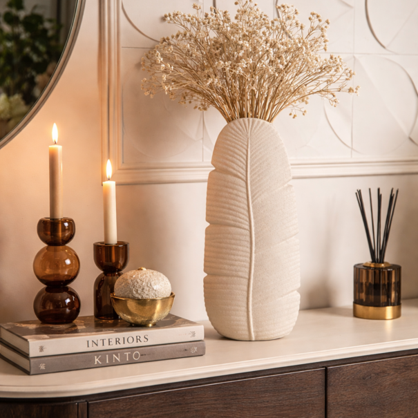 Light en Living Vaas  Deco 16X10X38,5 cm LOU keramiek mat creme