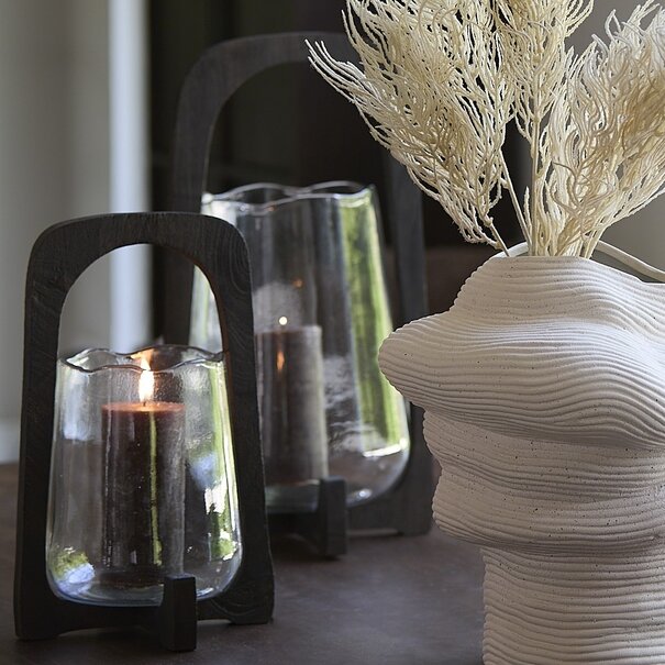 Light en Living Windlicht Ø21,5x35 cm ANOSY glas helder+hout mat d bruin