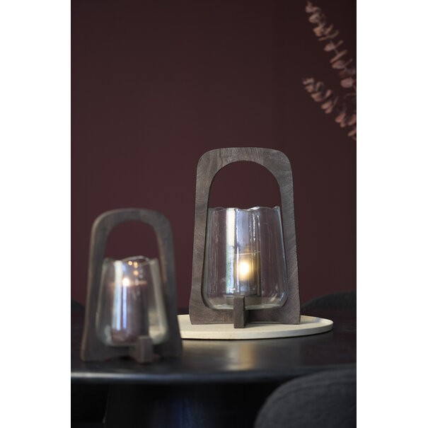 Light en Living Windlicht Ø21,5x35 cm ANOSY glas helder+hout mat d bruin