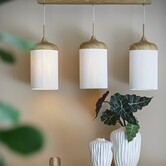 Hanglamp 3L 90x22x32 cm DANIA hout print naturel+touw crème