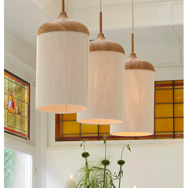 Light en Living Hanglamp 3L 90x22x32 cm DANIA hout print naturel+touw crème