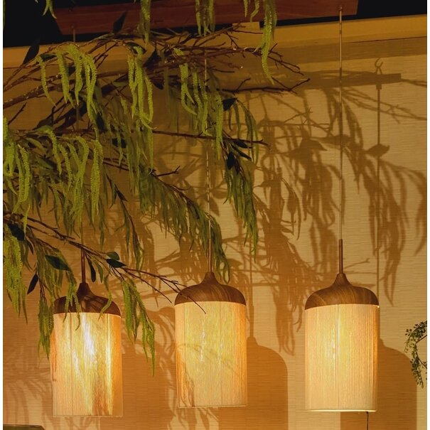 Light en Living Hanglamp 3L 90x22x32 cm DANIA hout print naturel+touw crème