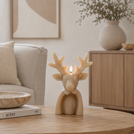 LED Kaars Hert Lyon L beige pootjes - 10,5 (l) x 7,5 (b) x  18 (h) cm