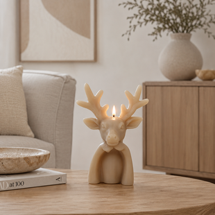 LED Kaars Hert Lyon L beige pootjes - 10,5 (l) x 7,5 (b) x  18 (h) cm