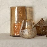 PTMD Ameara Amber Glas Rond Taps Windlicht S – Handgemaakt Sfeerglas Ø16 cm