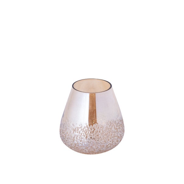 PTMD PTMD Ameara Amber Glas Rond Taps Windlicht S – Handgemaakt Sfeerglas Ø16 cm
