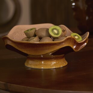 Schaal op voet 36x33,5x14 cm SARAG keramiek oud roze+cognac