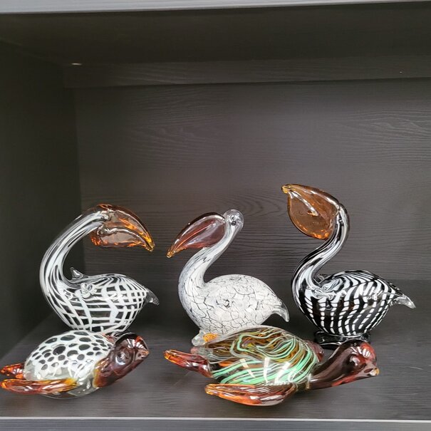 Light en Living Ornament 13x7x19 cm PELICAN glas zwart-wit+bruin gestreept