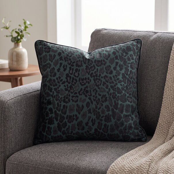 Light en Living Kussen LEOPARD Groen - Luxe Sierkussen 45x45 cm