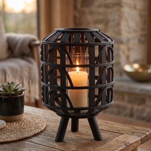 Light en Living Lantaarn Ø22x34 cm HERBA hout zwart
