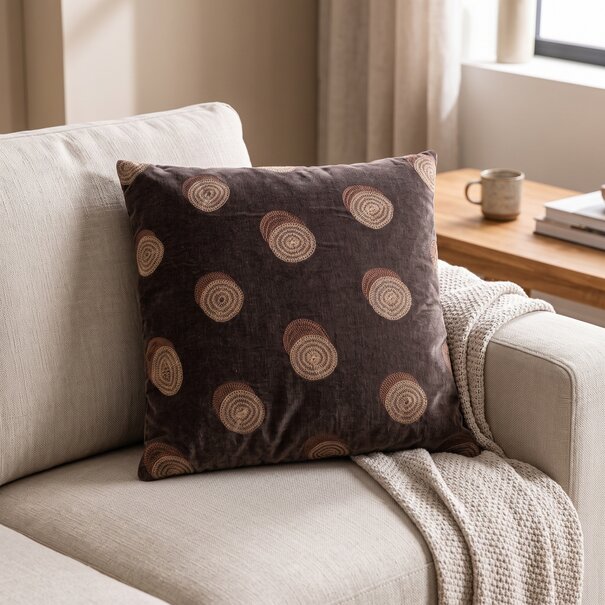 Woood Riv Kussen Fluweel Espresso 45x45cm