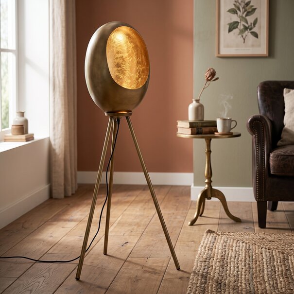 Countryfield Staande lamp E27 Eggy antiek messing - Countryfield
