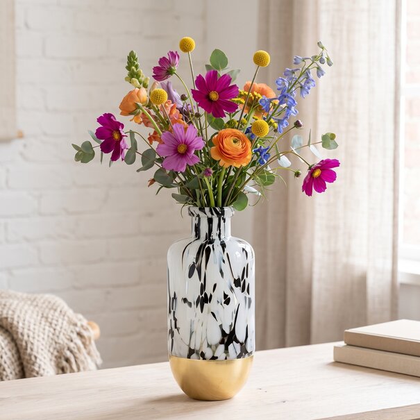 Countryfield Vaas Bilbao fles zwart wit goud L - Stijlvolle woondecoratie