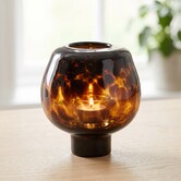 Windlicht ELIA Ø21x21 cm van glas in bruin en donkerbruin