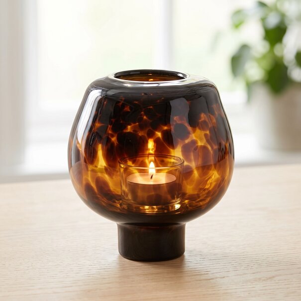 Light en Living Windlicht ELIA Ø21x21 cm van glas in bruin en donkerbruin