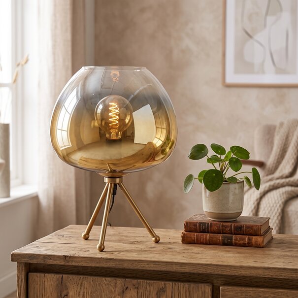Light en Living Tafellamp MAYSON glas goud-helder Ø30x43 cm van Light & Living