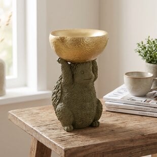 Ornament 25x20,5x34,5 cm HEDGEHOG  met olijf groen en goud