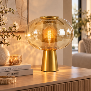 Tafellamp Ø35x38 cm MINDELO glas amber+goud